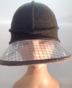 Boiled wool hat with plastic visor veil - frontal view