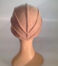 boiled wool cloche with plastic visor veil and leather applications – rear view