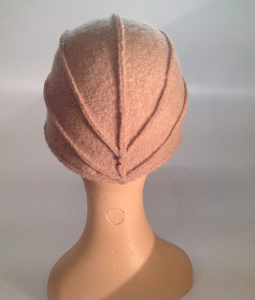 boiled wool cloche with plastic visor veil and leather applications - rear view